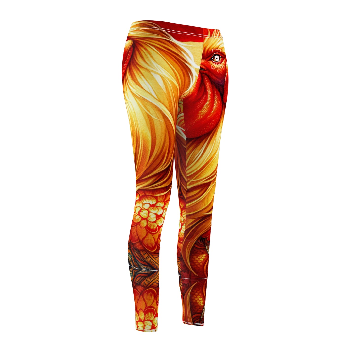 "Crimson Dawn: The Golden Rooster's Rebirth" - Casual Leggings