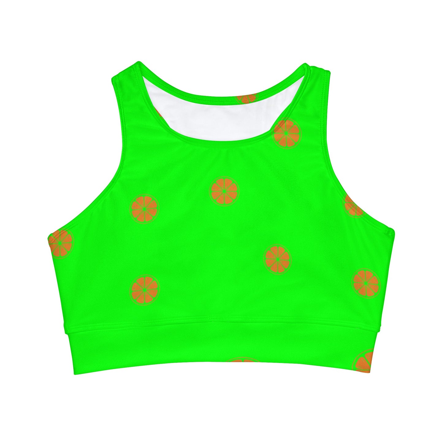 #05FD00 Lime Green + Mandarin - High Neck Crop Top