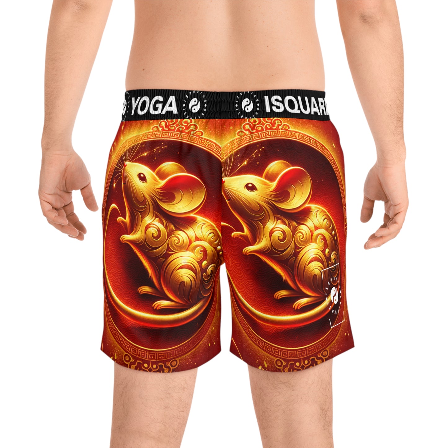 "Golden Emissary: A Lunar New Year's Tribute" - Swim Shorts (Mid-Length) for Men