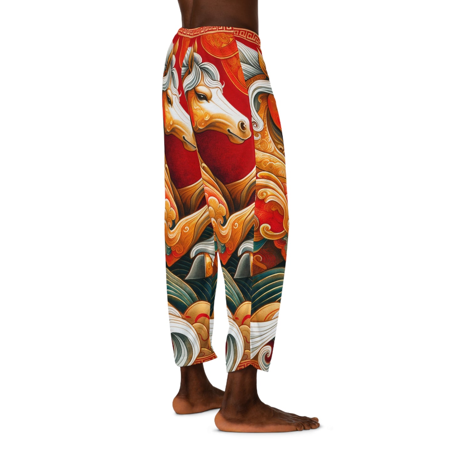 "Gold Gallop on Vermilion Vista: A Lunar New Year’s Ode" - men's Lounge Pants