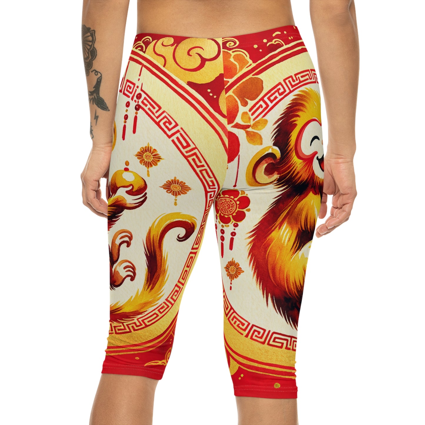 "Golden Simian Serenity in Scarlet Radiance" - Capri Shorts