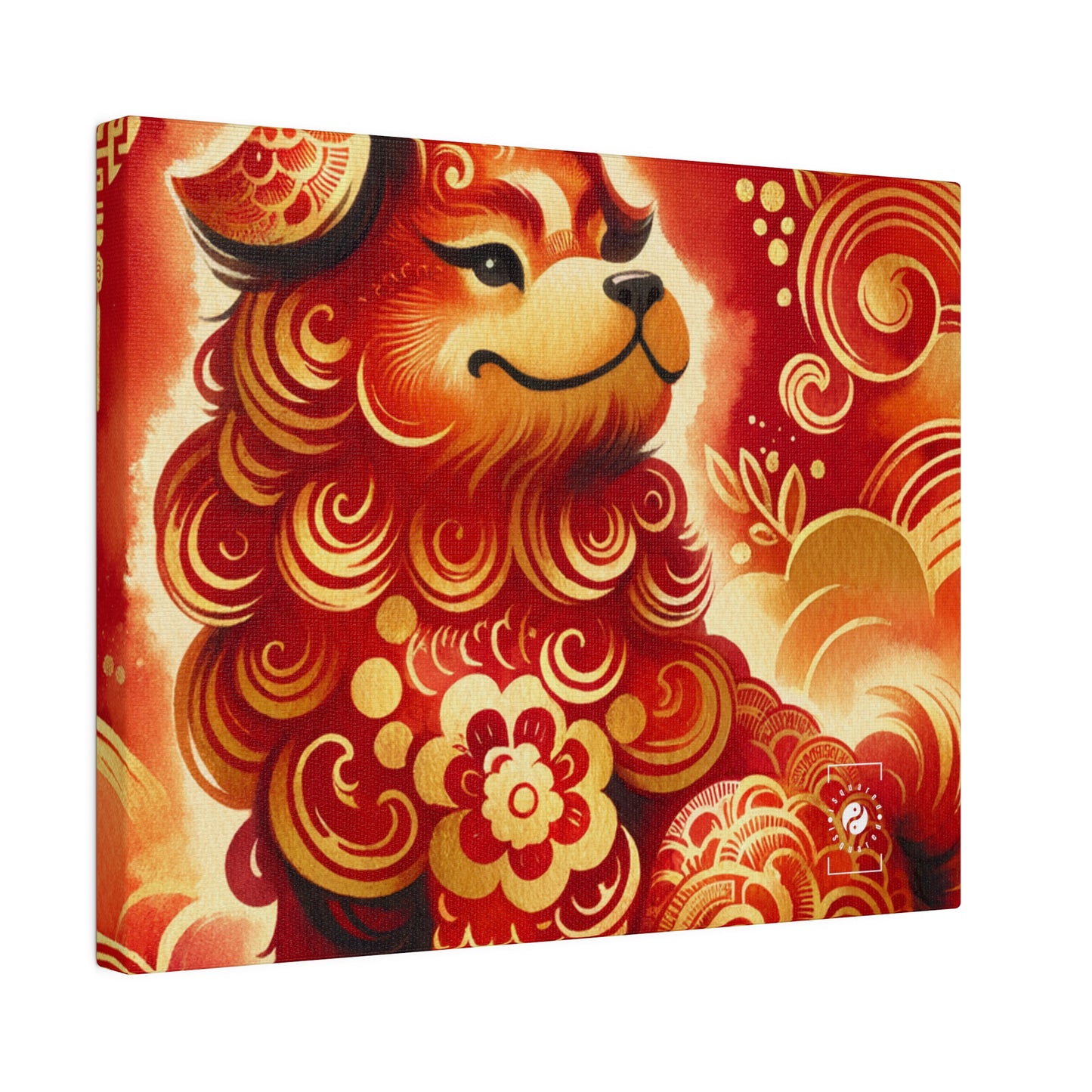 "Golden Canine Emissary on Crimson Tide: A Chinese New Year Odyssey" - Art Print Canvas