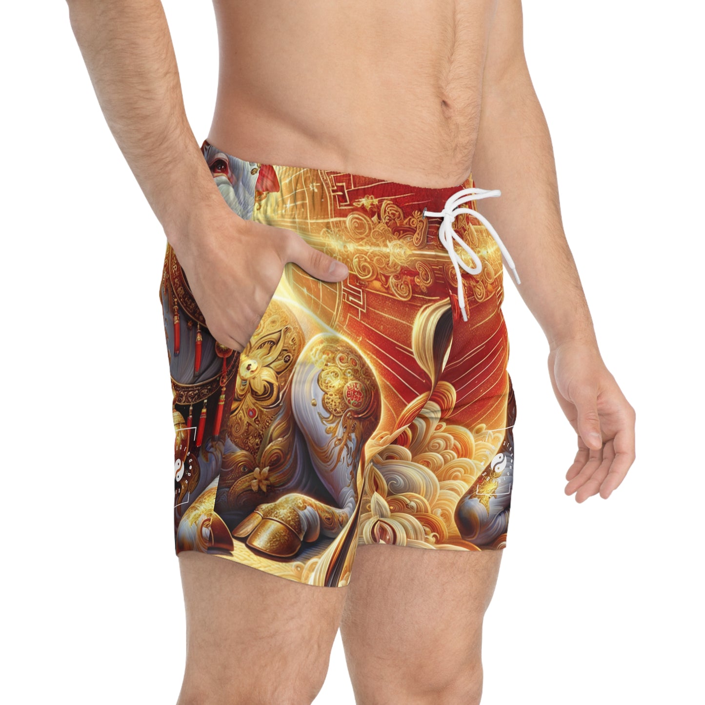 "Golden Euphoria: A Dance of the Divine Bovine" - Swim Trunks for Men