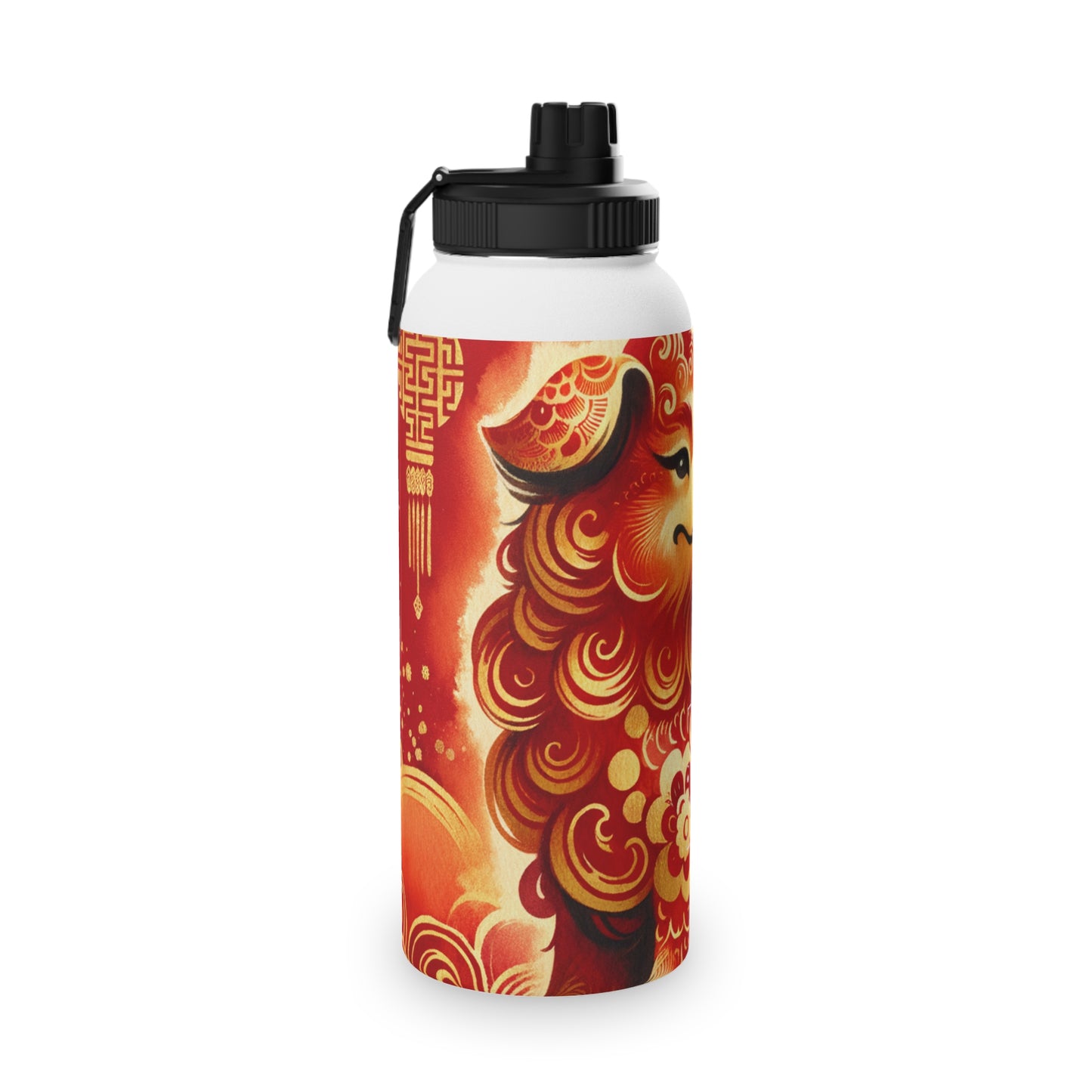 "Golden Canine Emissary on Crimson Tide: A Chinese New Year Odyssey" - Sports Water Bottle