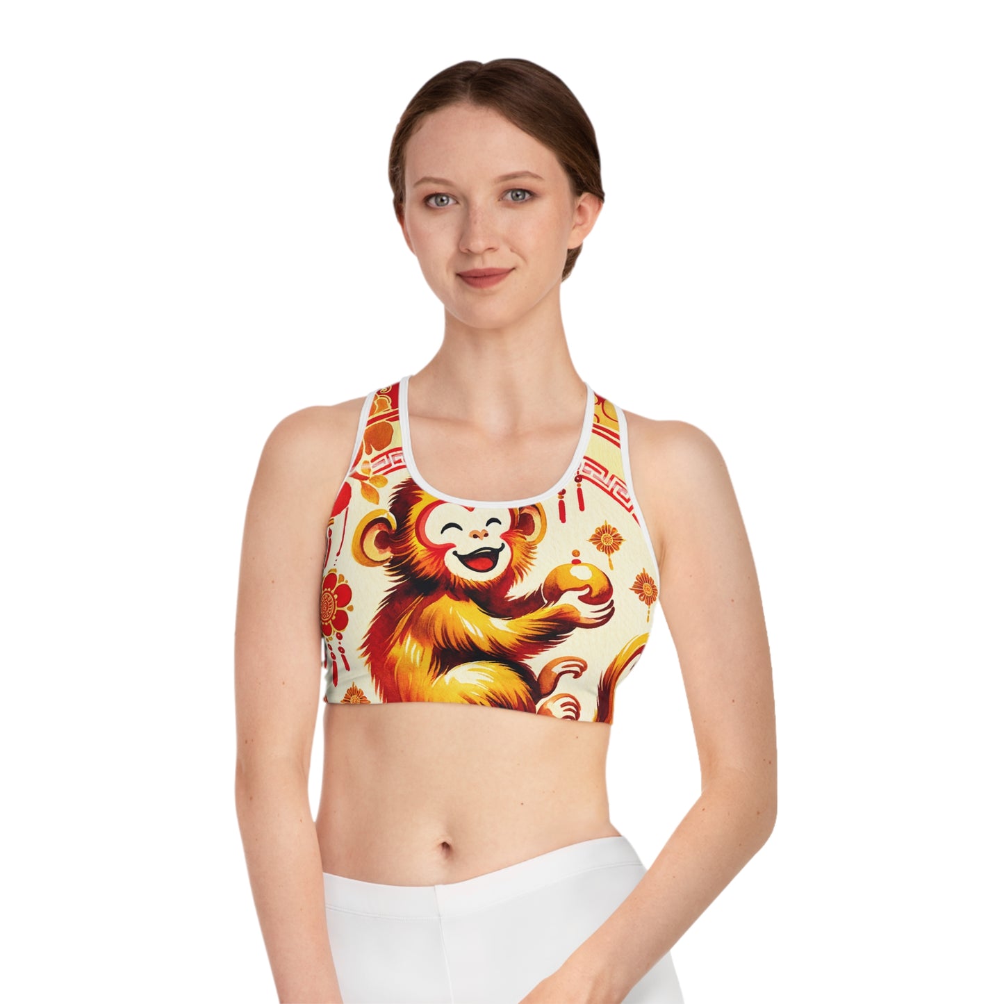 "Golden Simian Serenity in Scarlet Radiance" - High Performance Sports Bra