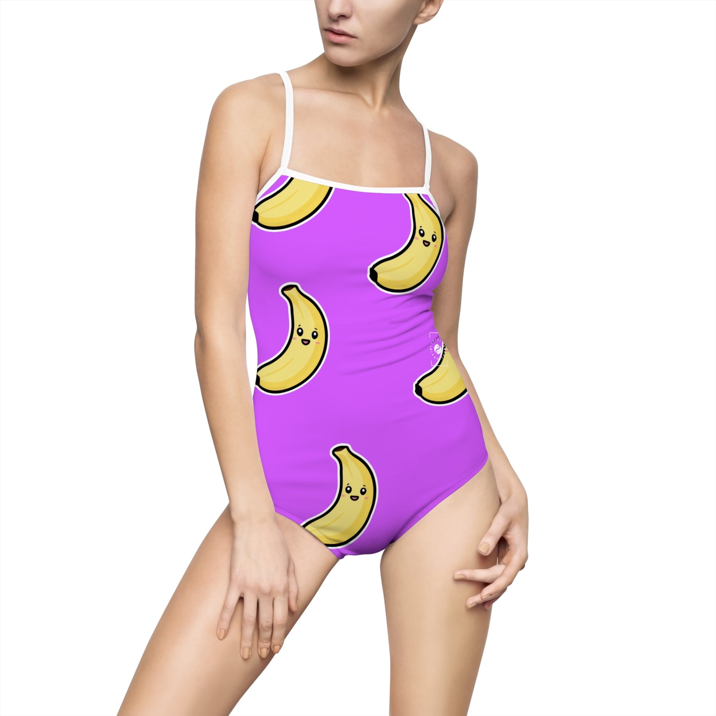 #D65BFF Purple + Banana - Openback Swimsuit