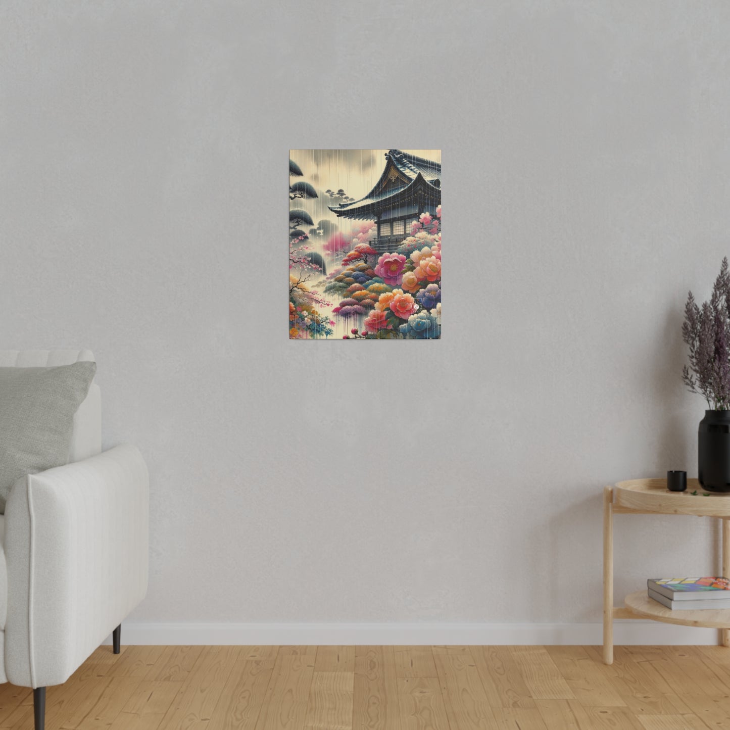 "Rain-drenched Sakura Spectrum" - Art Print Canvas