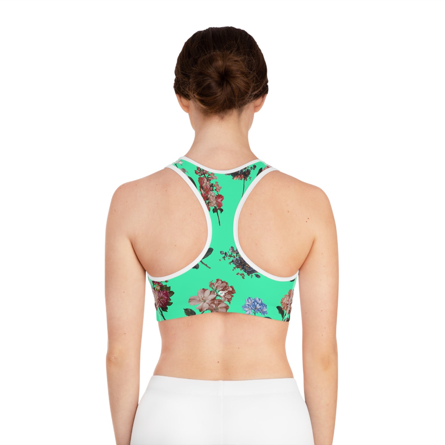 Botanicals on Turquoise - High Performance Sports Bra