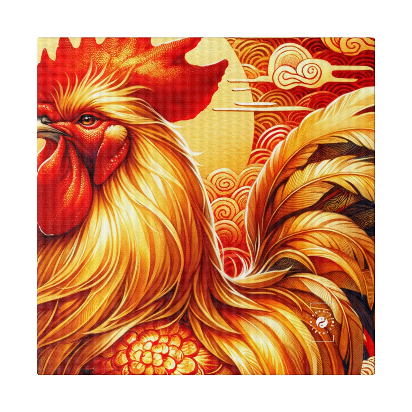 "Crimson Dawn: The Golden Rooster's Rebirth" - Art Print Canvas