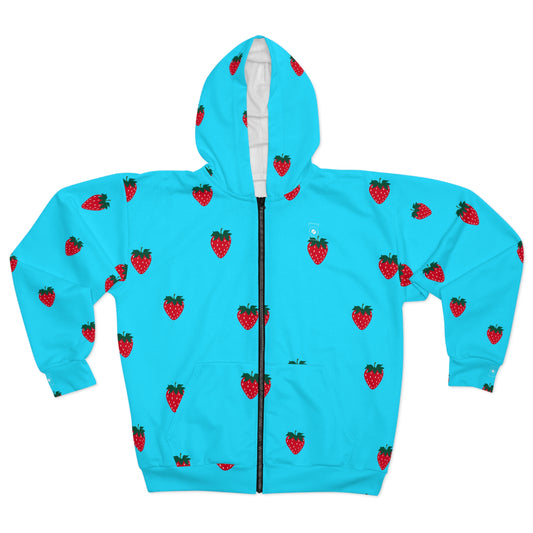 #22DEFF Light Blue + Strawberry - Zip Hoodie