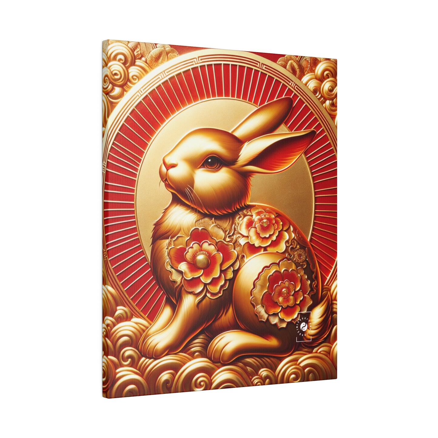 « Bénédictions dorées : splendeur du lapin lunaire » – Impression sur toile