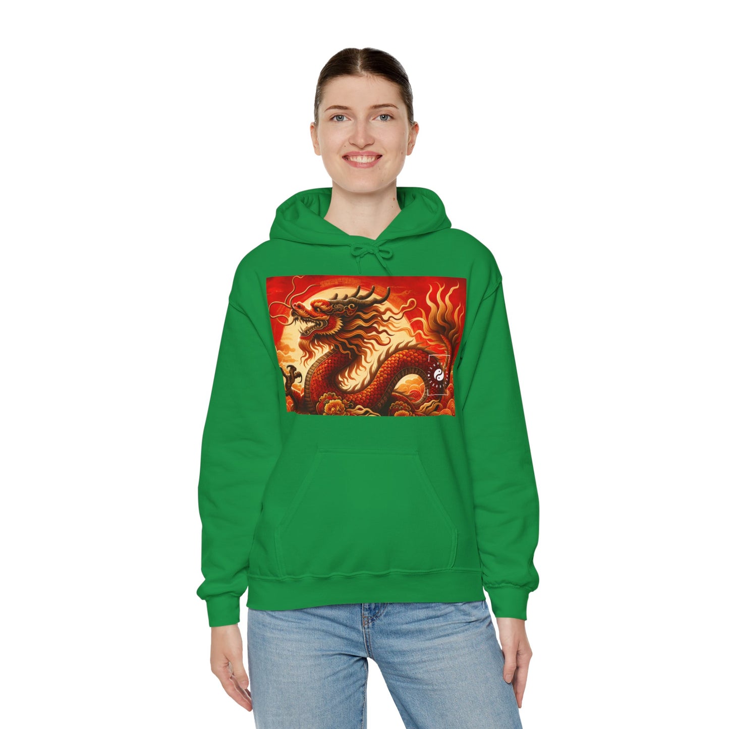 "Golden Dragon Dance in the Crimson Twilight" - Hoodie