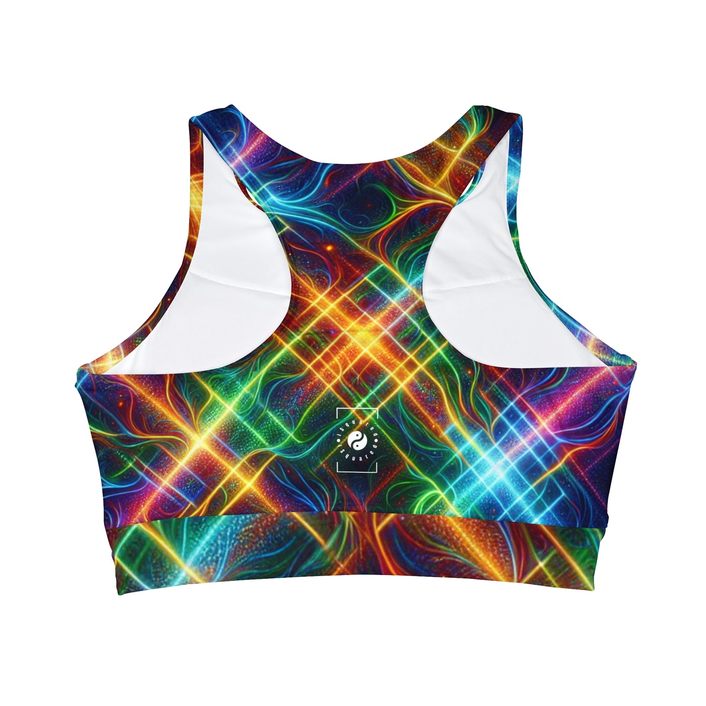 "Neon Plaid Luminosity Matrix" - High Neck Crop Top