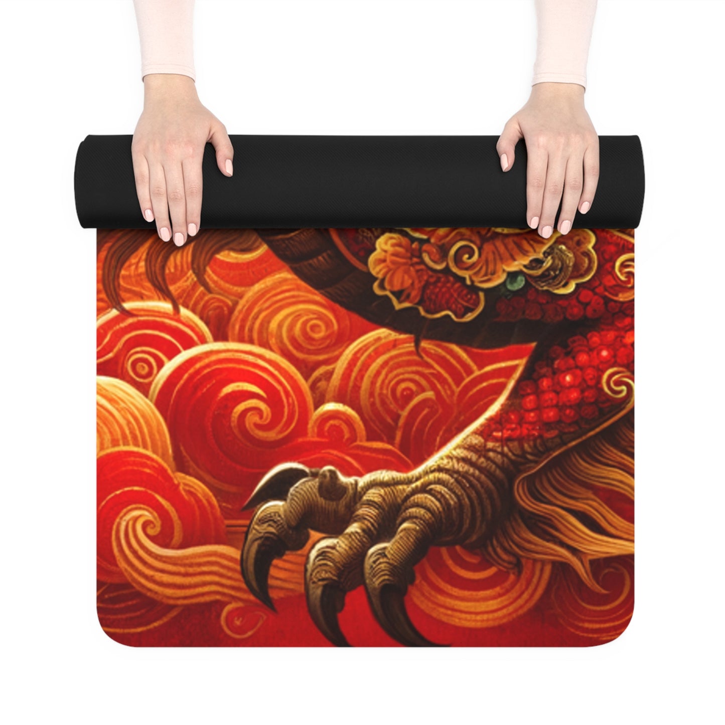 "Danse du dragon doré dans le crépuscule cramoisi" - Tapis de yoga