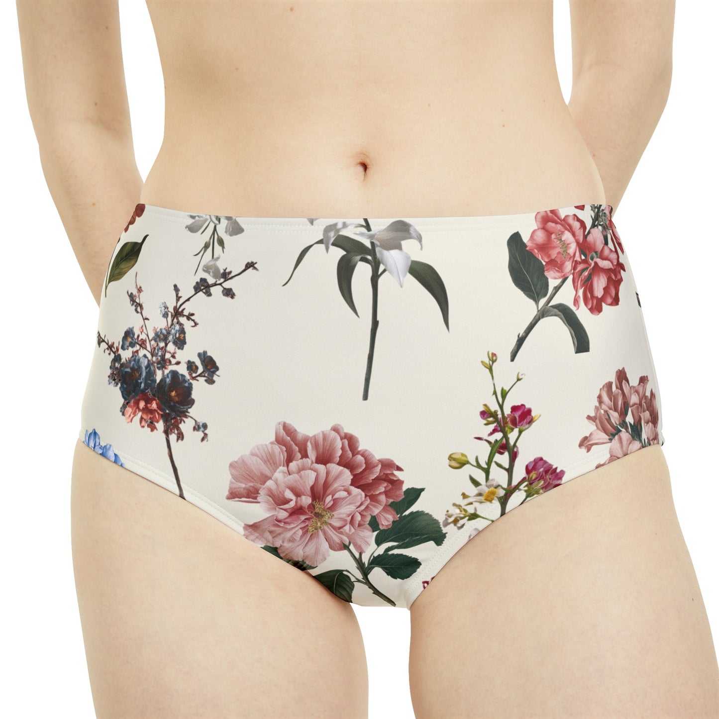 Botanicals on Beige - High Waisted Bikini Bottom