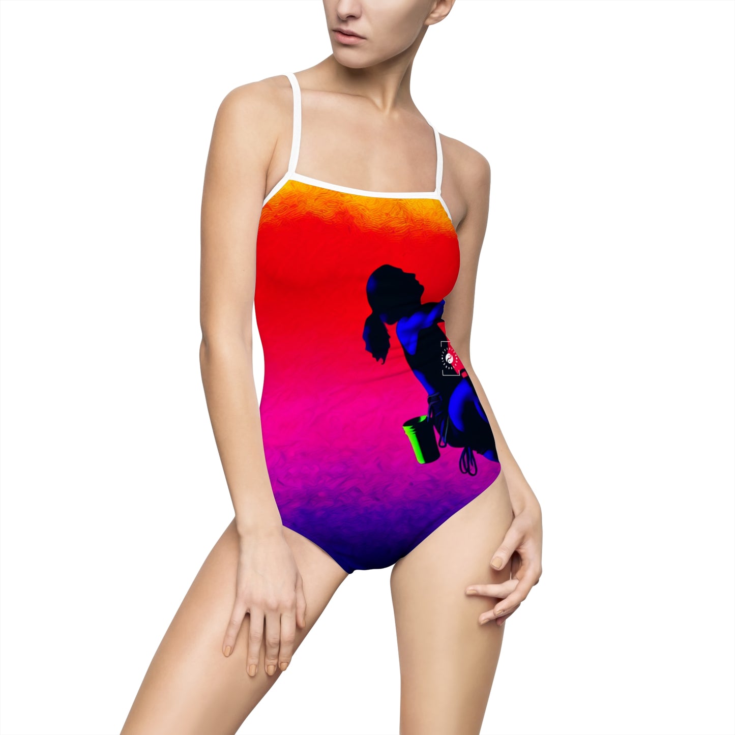 "Technicolour Ascent: The Digital Highline" - Openback Swimsuit