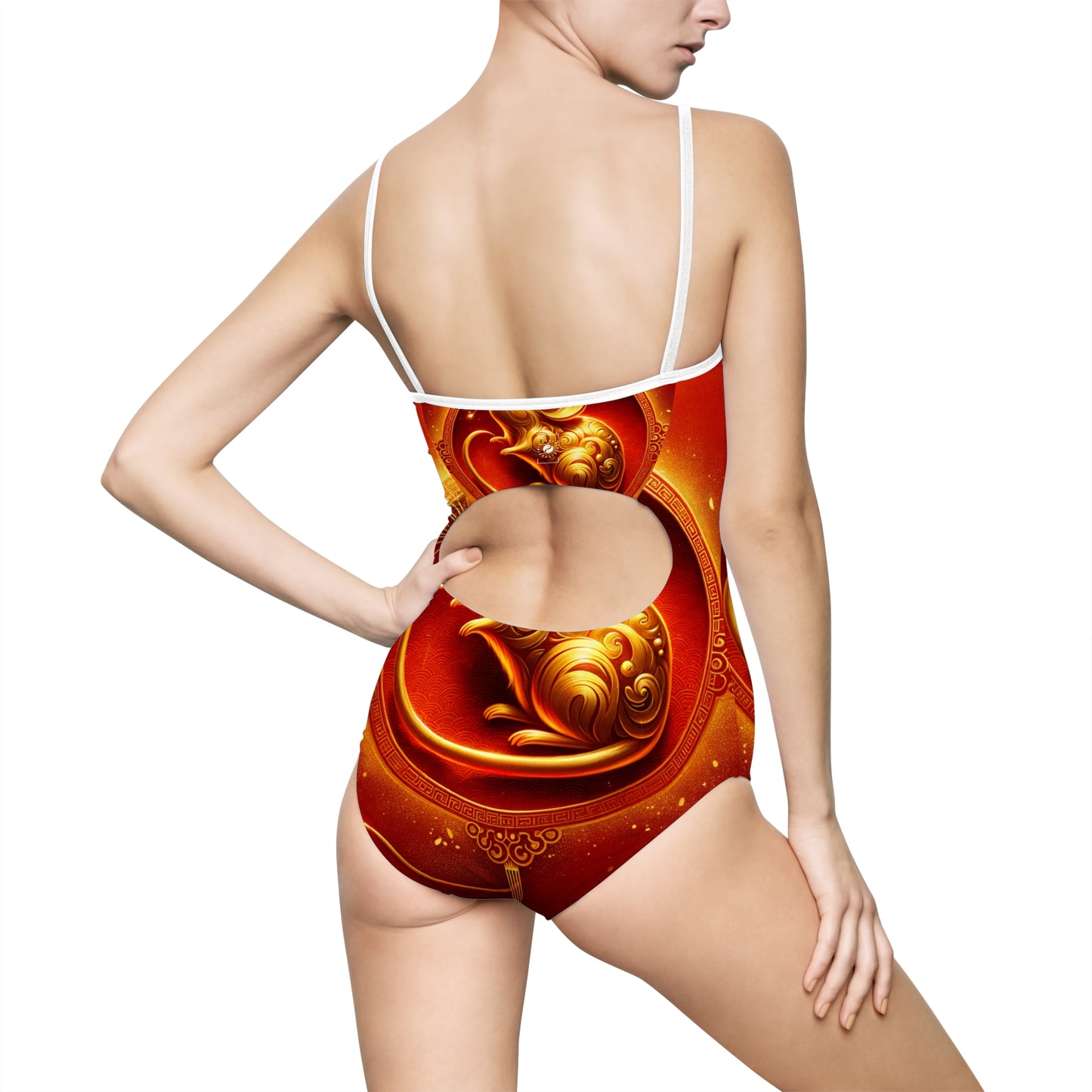 "Golden Emissary: A Lunar New Year's Tribute" - Openback Swimsuit