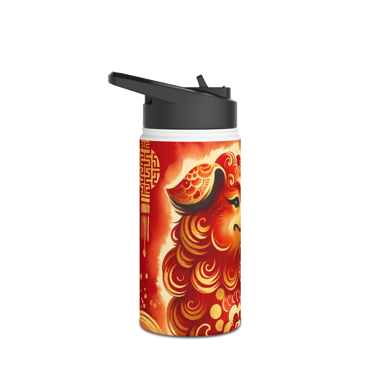 "Golden Canine Emissary on Crimson Tide: A Chinese New Year Odyssey" - Water Bottle