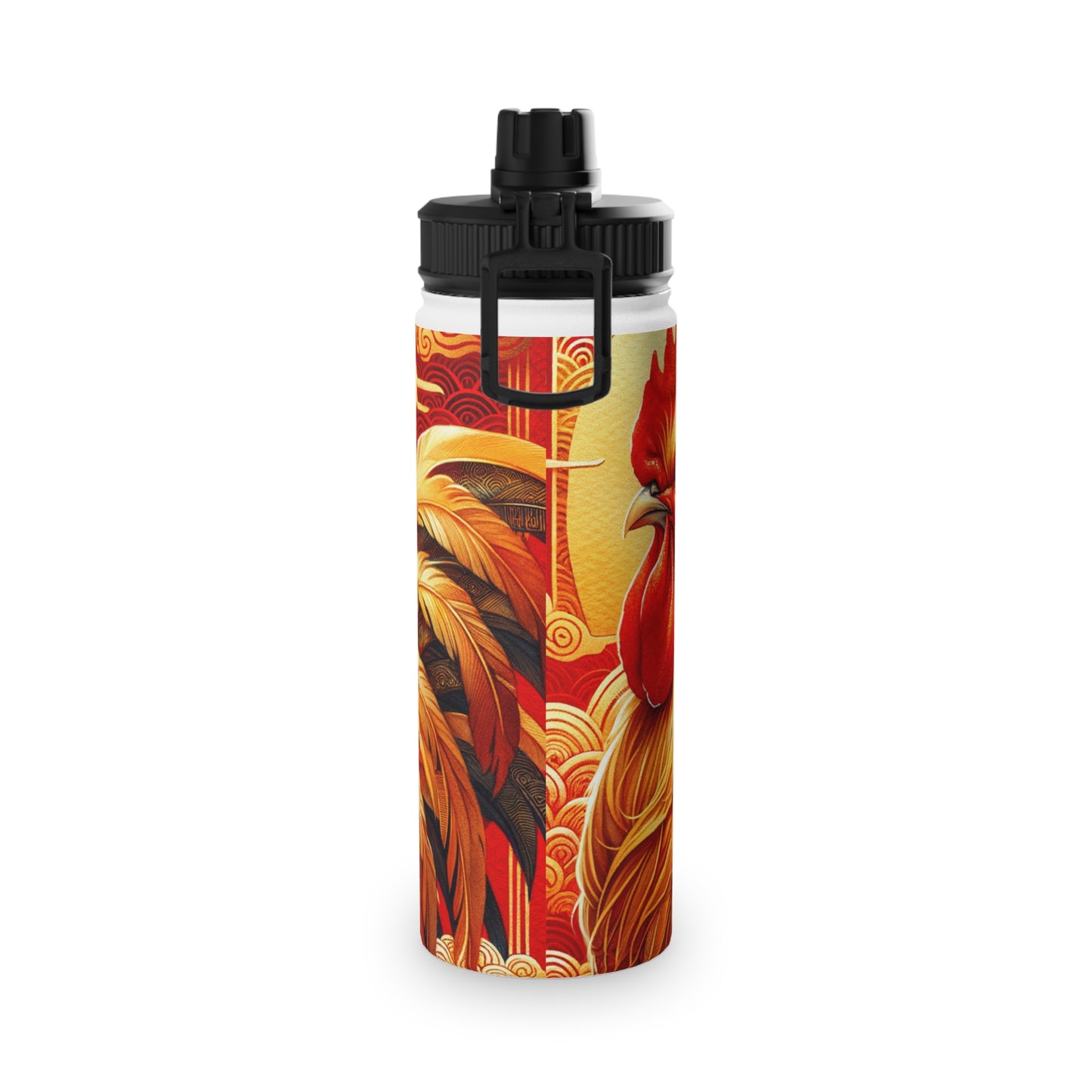 "Crimson Dawn: The Golden Rooster's Rebirth" - Sports Water Bottle