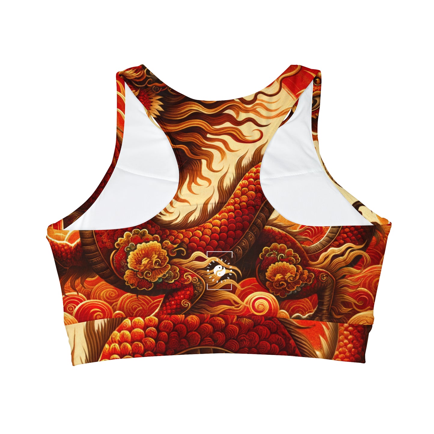 "Golden Dragon Dance in the Crimson Twilight" - High Neck Crop Top