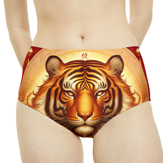 "Majesté dorée : Ascension du Tigre Lunaire" - Bas de bikini taille haute 