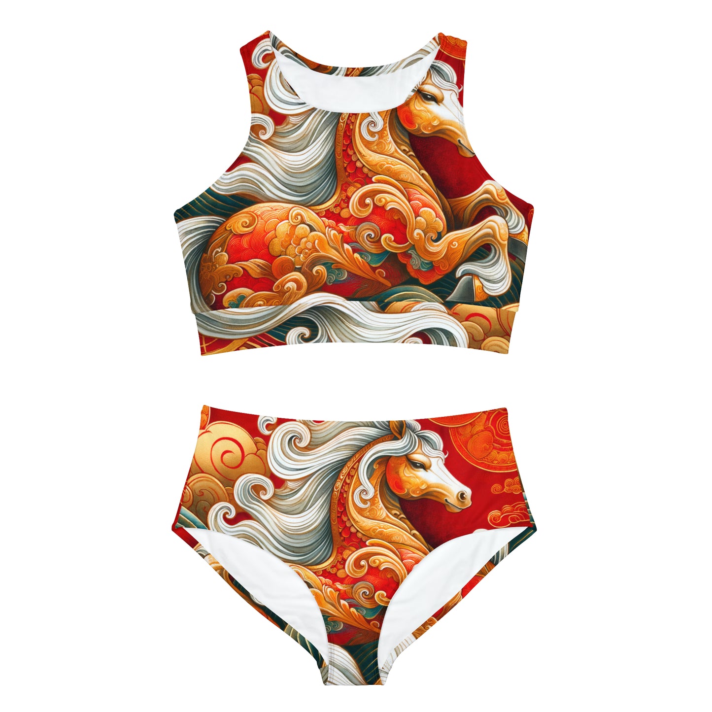 "Gold Gallop on Vermilion Vista: A Lunar New Year’s Ode" - Hot Yoga Bikini Set