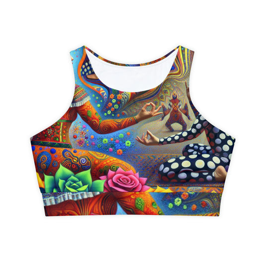 "Kahlo-Kusama Blossom Asanas: A Surreal Yoga Symphony" - Lined & Padded Sports Bra