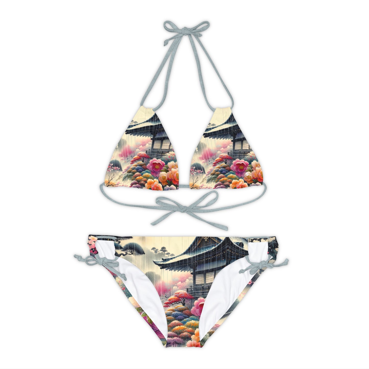 "Rain-drenched Sakura Spectrum" - Lace-up Bikini Set