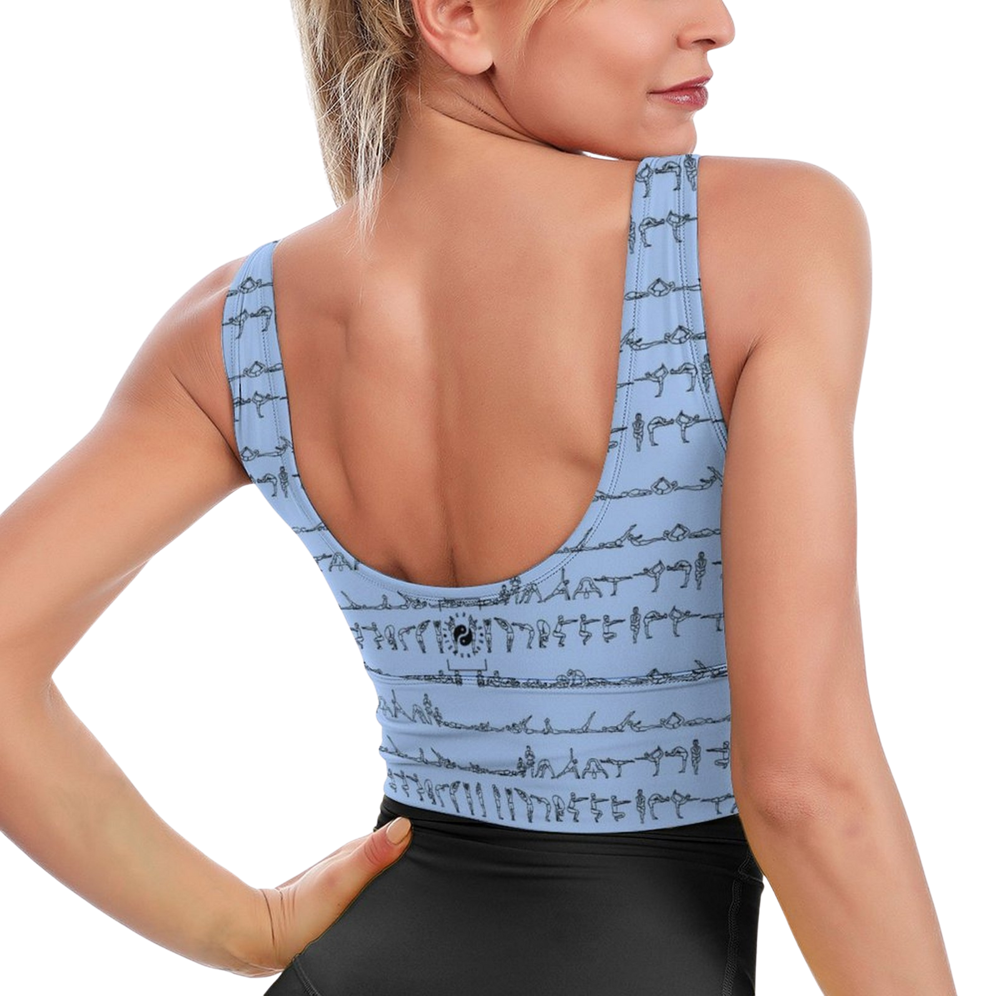Bikram Pastel iSquared Crop Top with U-back, removable pads, cropped fit, and pastel all-over print