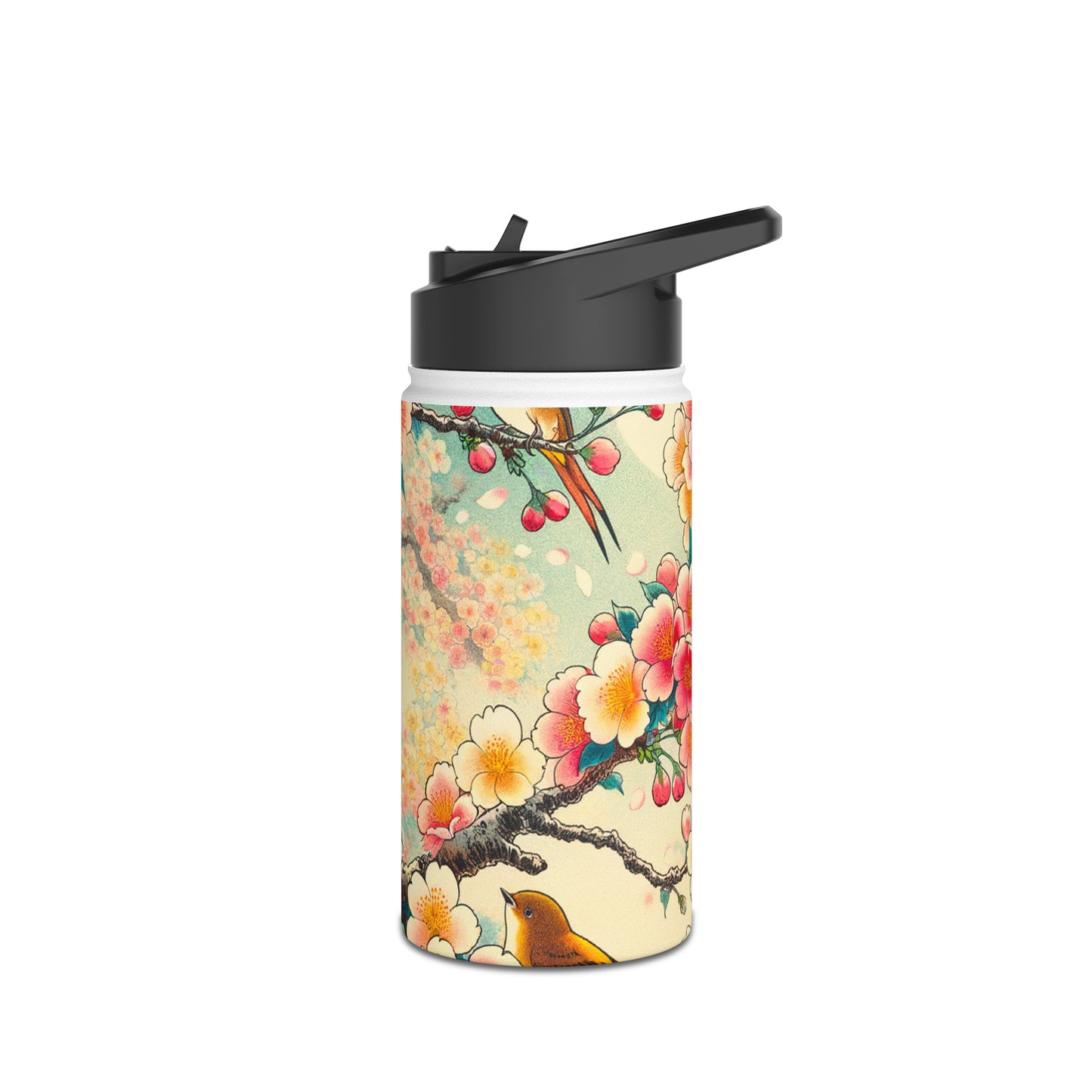 "Verdant Whispers: Sakura Chirping" - Water Bottle