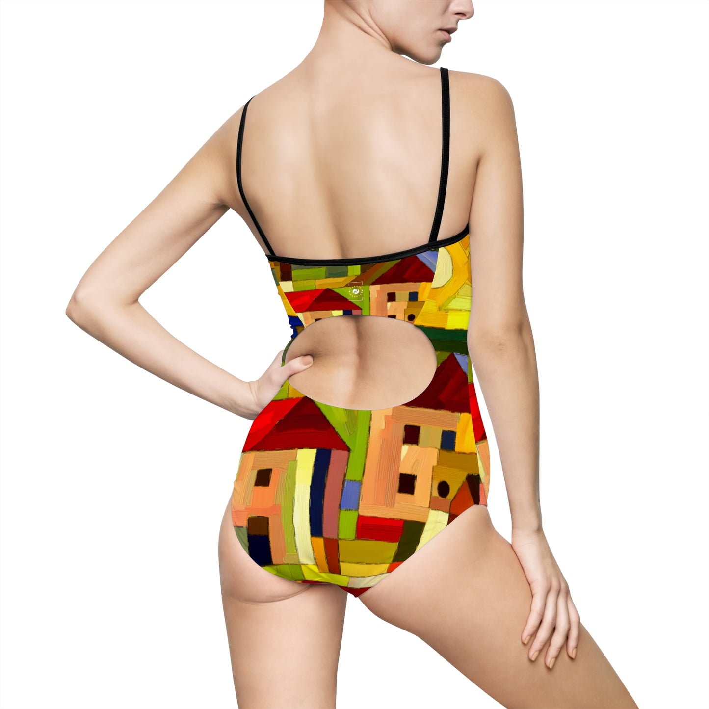 "Earthen Adobes in Hues of Hundertwasser" - Openback Swimsuit