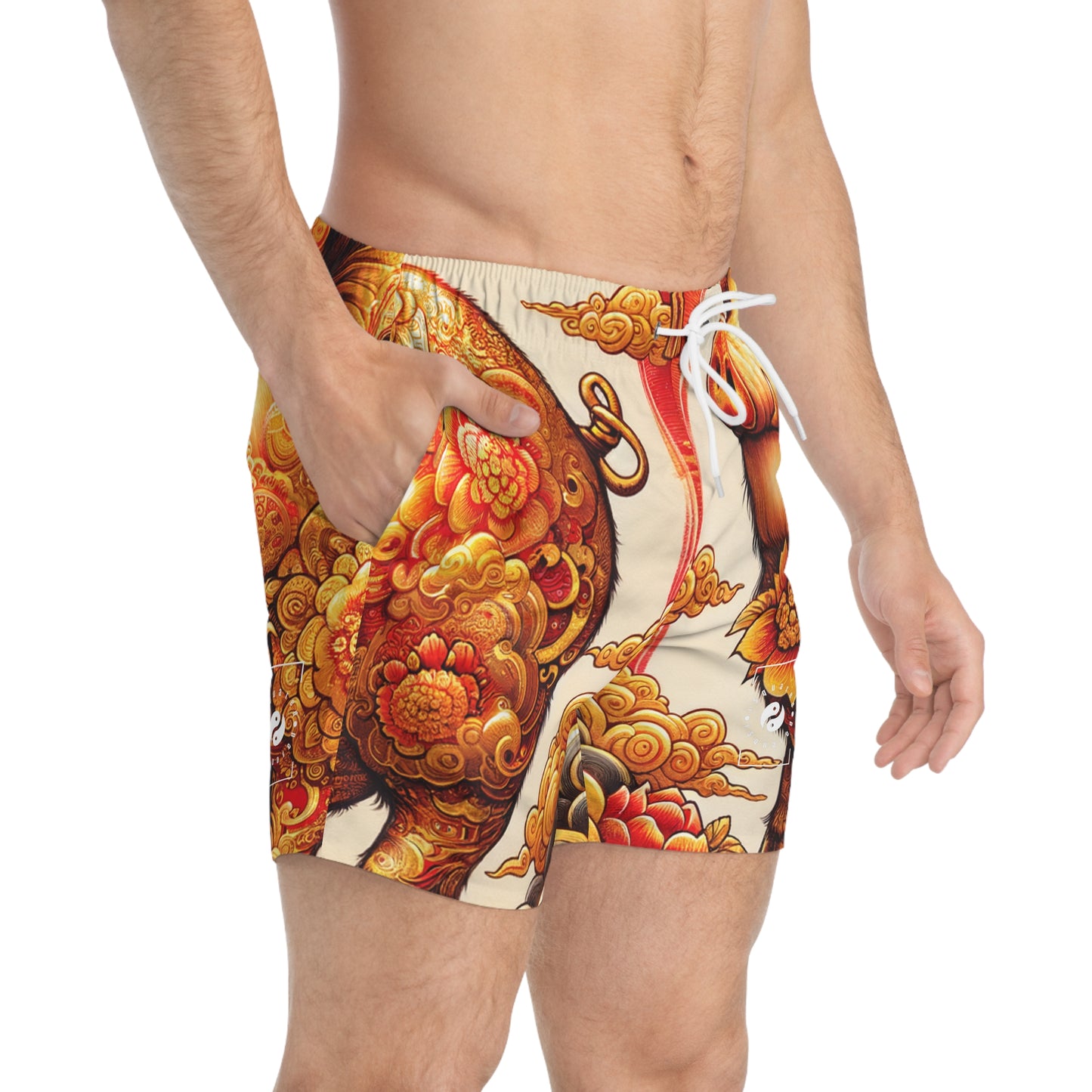 "Golden Prosperity: The Divine Swine Celebration" - Swim Trunks for Men