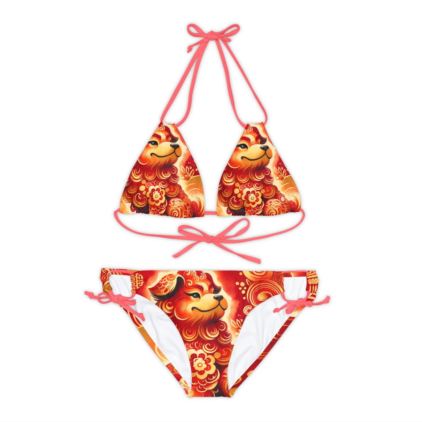 "Golden Canine Emissary on Crimson Tide: A Chinese New Year Odyssey" - Lace-up Bikini Set