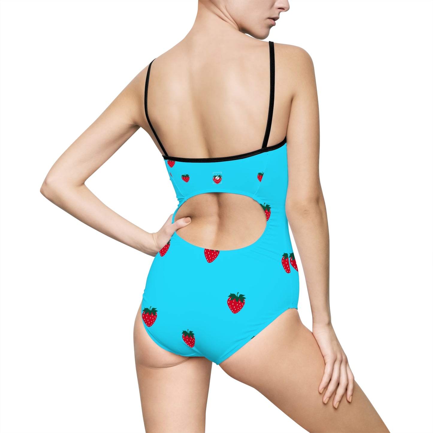 #22DEFF Light Blue + Strawberry - Openback Swimsuit
