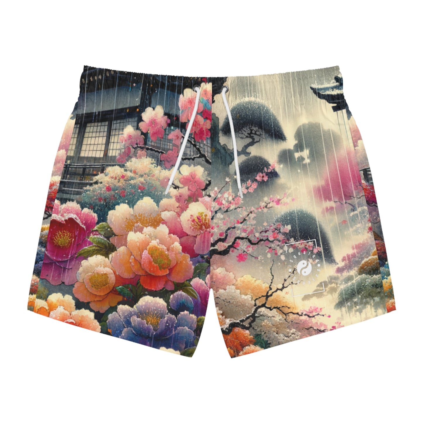 "Rain-drenched Sakura Spectrum" - Swim Trunks for Men