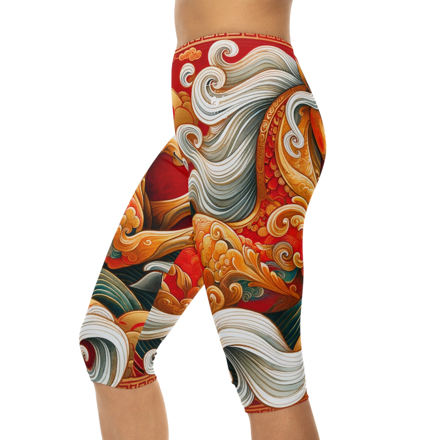 "Gold Gallop on Vermilion Vista: A Lunar New Year’s Ode" - Capri Shorts