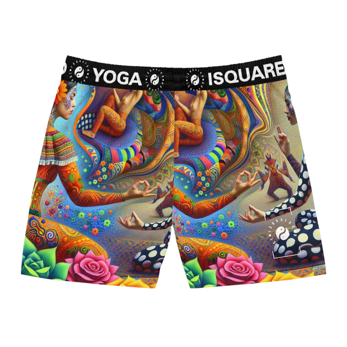 "Kahlo-Kusama Blossom Asanas: A Surreal Yoga Symphony" - Swim Shorts (Mid-Length) for Men