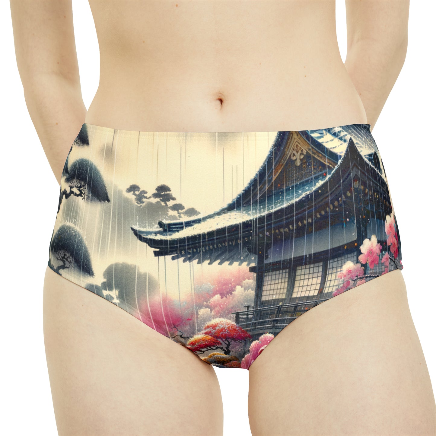 "Rain-drenched Sakura Spectrum" - High Waisted Bikini Bottom