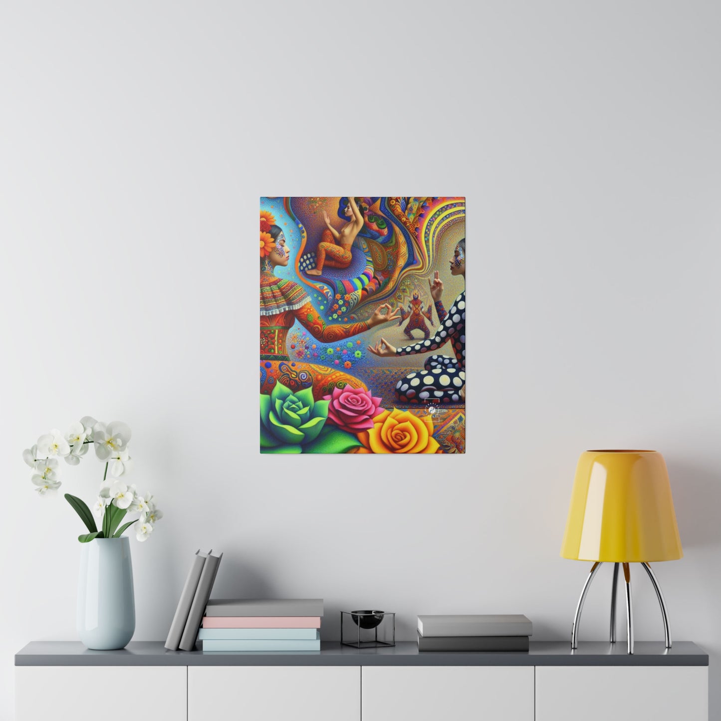 "Kahlo-Kusama Blossom Asanas: A Surreal Yoga Symphony" - Art Print Canvas