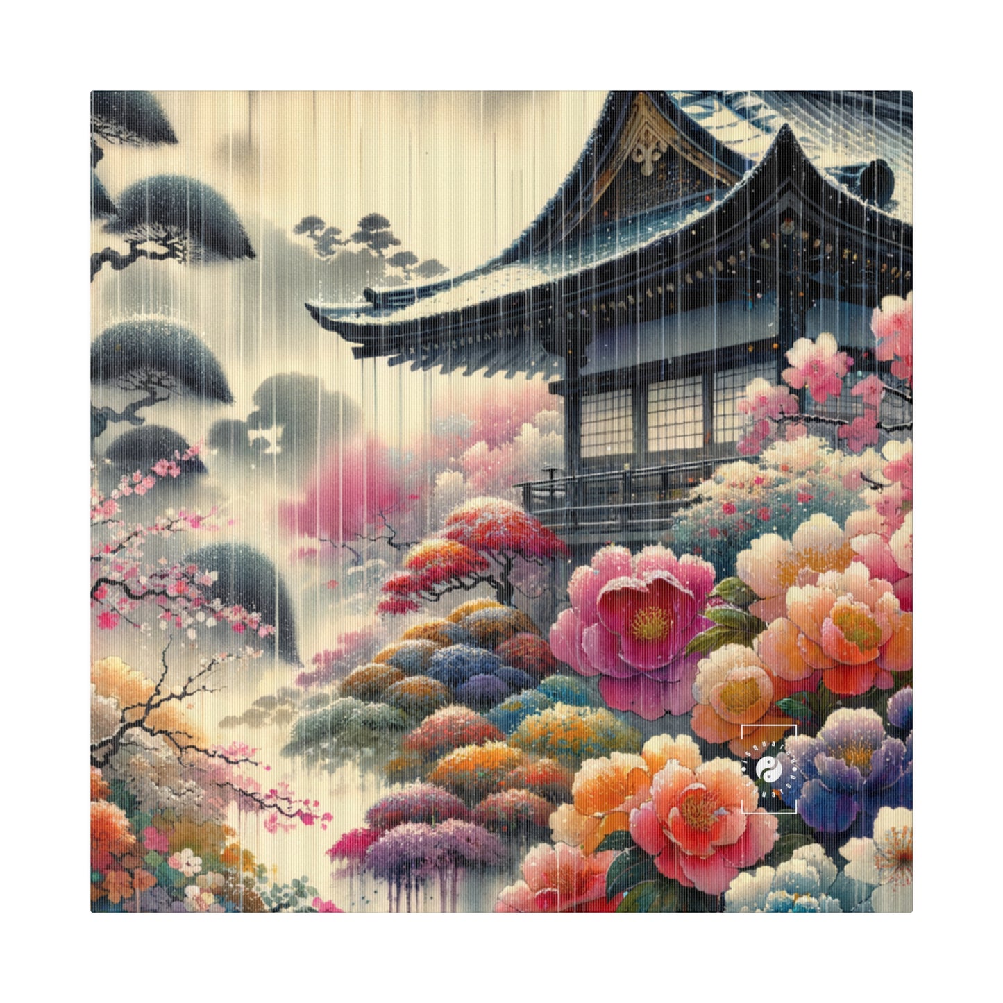 "Rain-drenched Sakura Spectrum" - Art Print Canvas