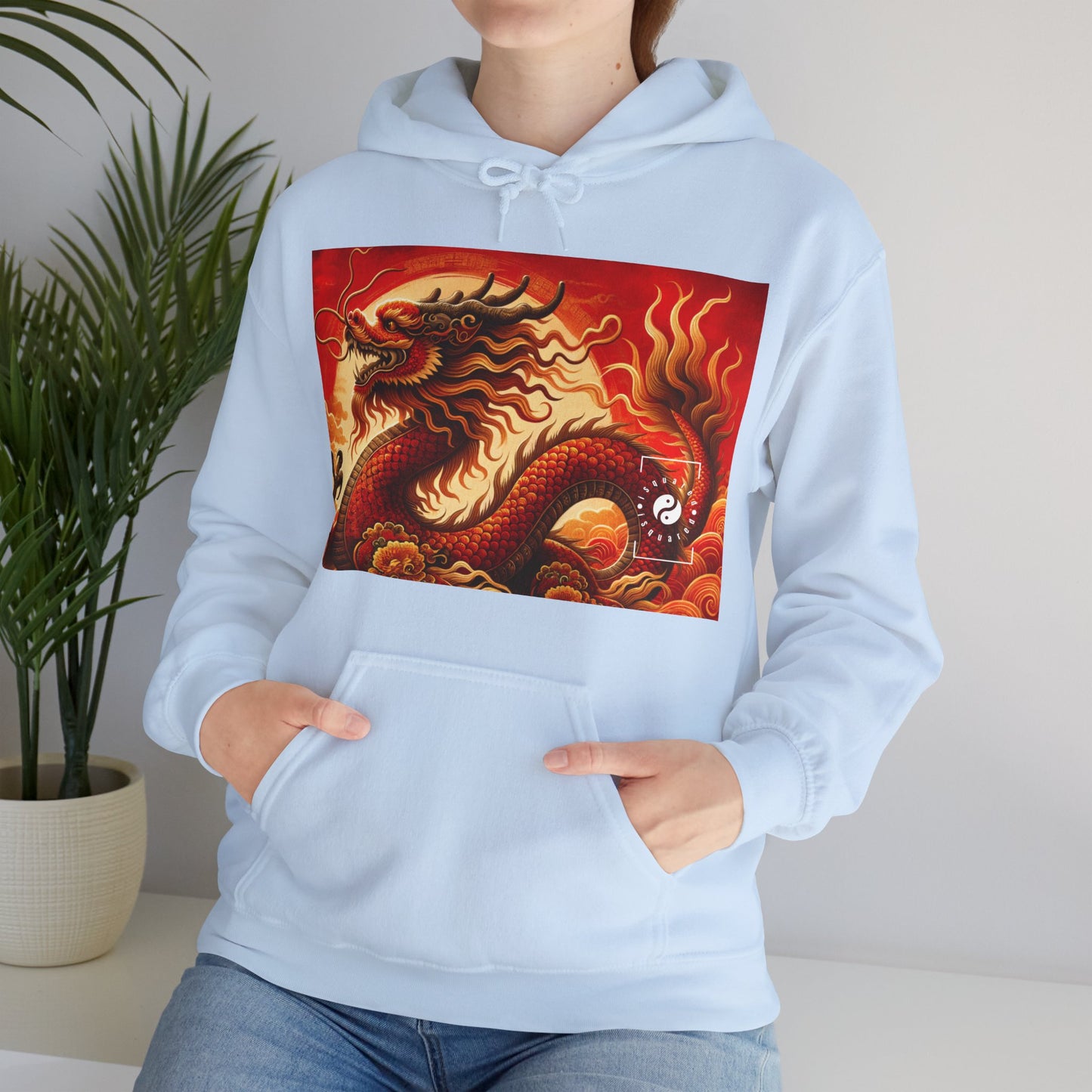 "Golden Dragon Dance in the Crimson Twilight" - Hoodie