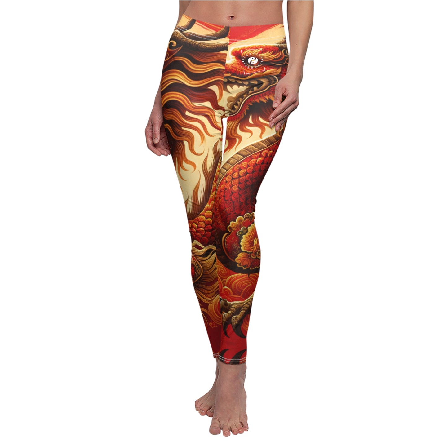 "Golden Dragon Dance in the Crimson Twilight" - Casual Leggings