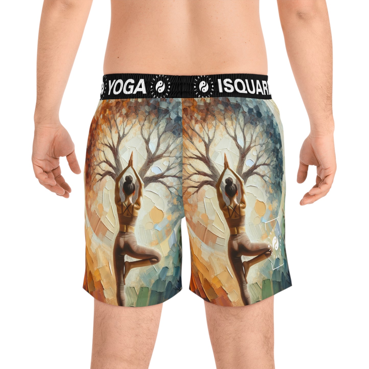 "Stability in Surrender: Vrikshasana in Harmony with Earth" - Swim Shorts (Mid-Length) for Men