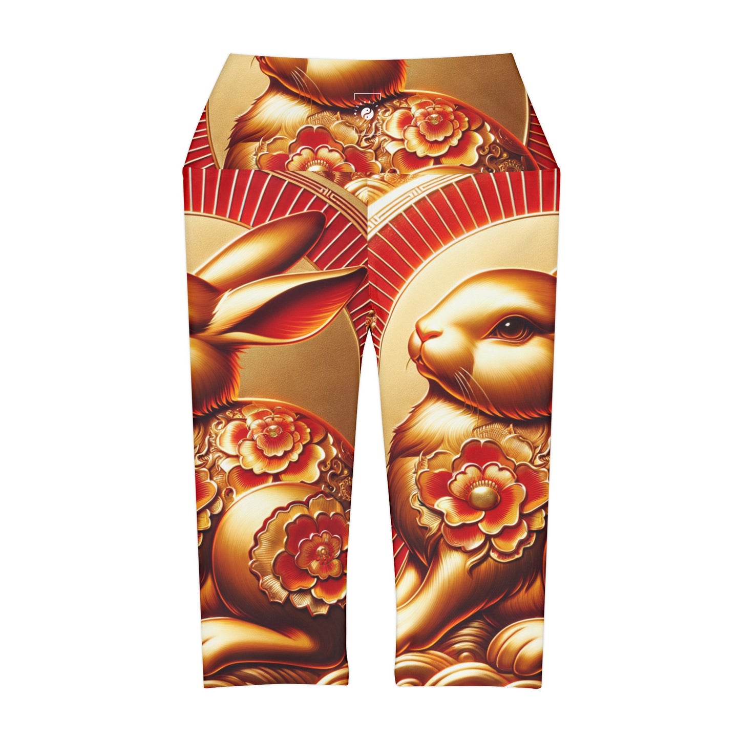 "Bénédictions dorées : splendeur du lapin lunaire" - Leggings Capri taille haute