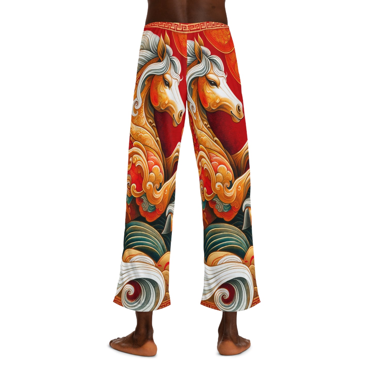 "Gold Gallop on Vermilion Vista: A Lunar New Year’s Ode" - men's Lounge Pants