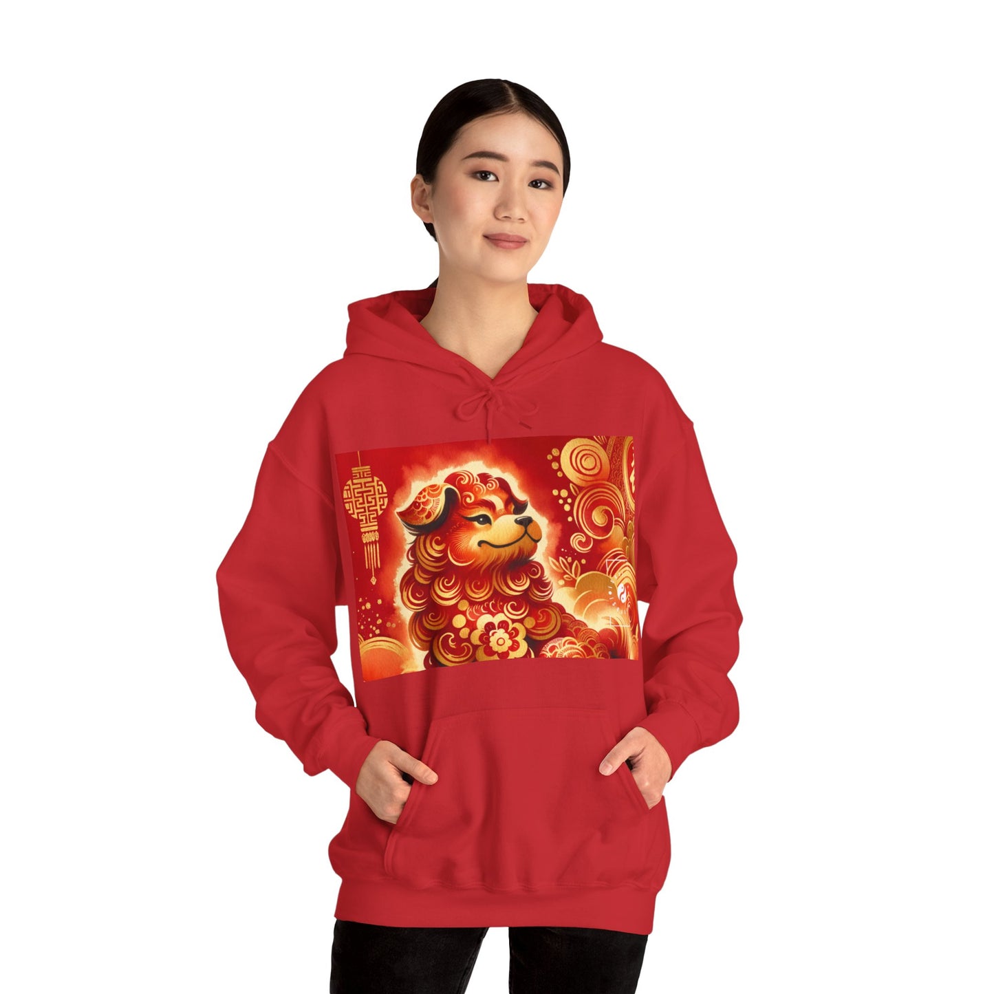 "Golden Canine Emissary on Crimson Tide: A Chinese New Year Odyssey" - Hoodie