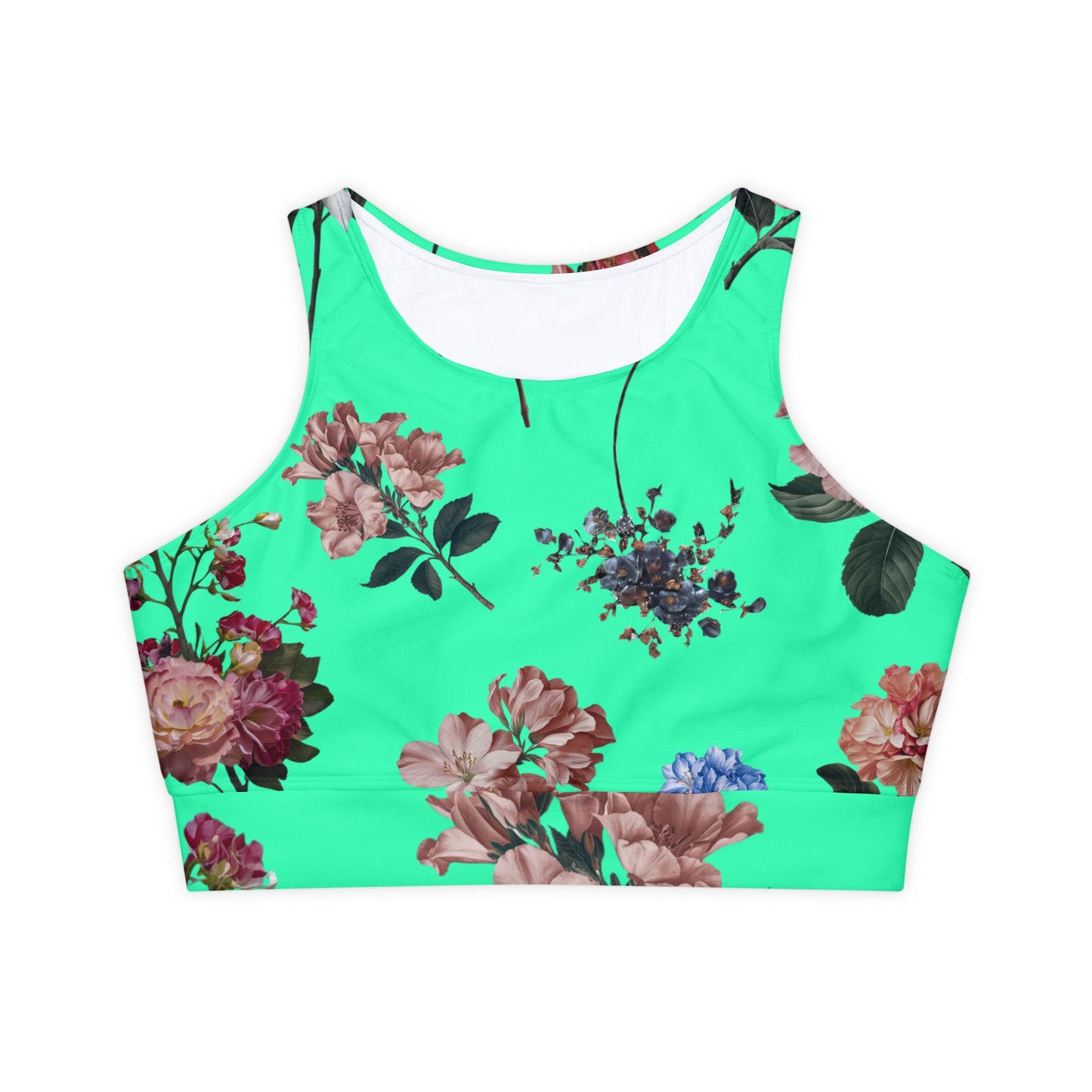 Botanicals on Turquoise - Soutien-gorge de sport doublé et rembourré