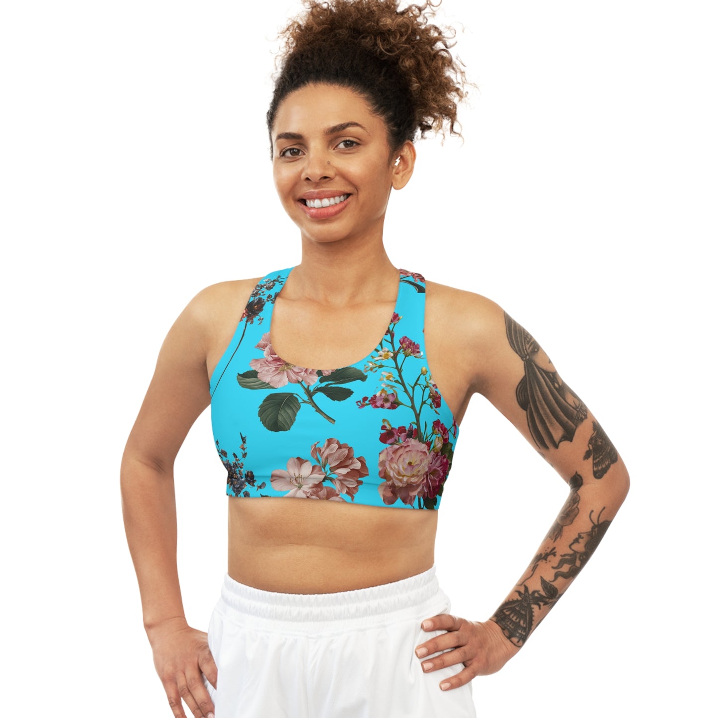 Botanicals on Azure - Seamless Sports Bra