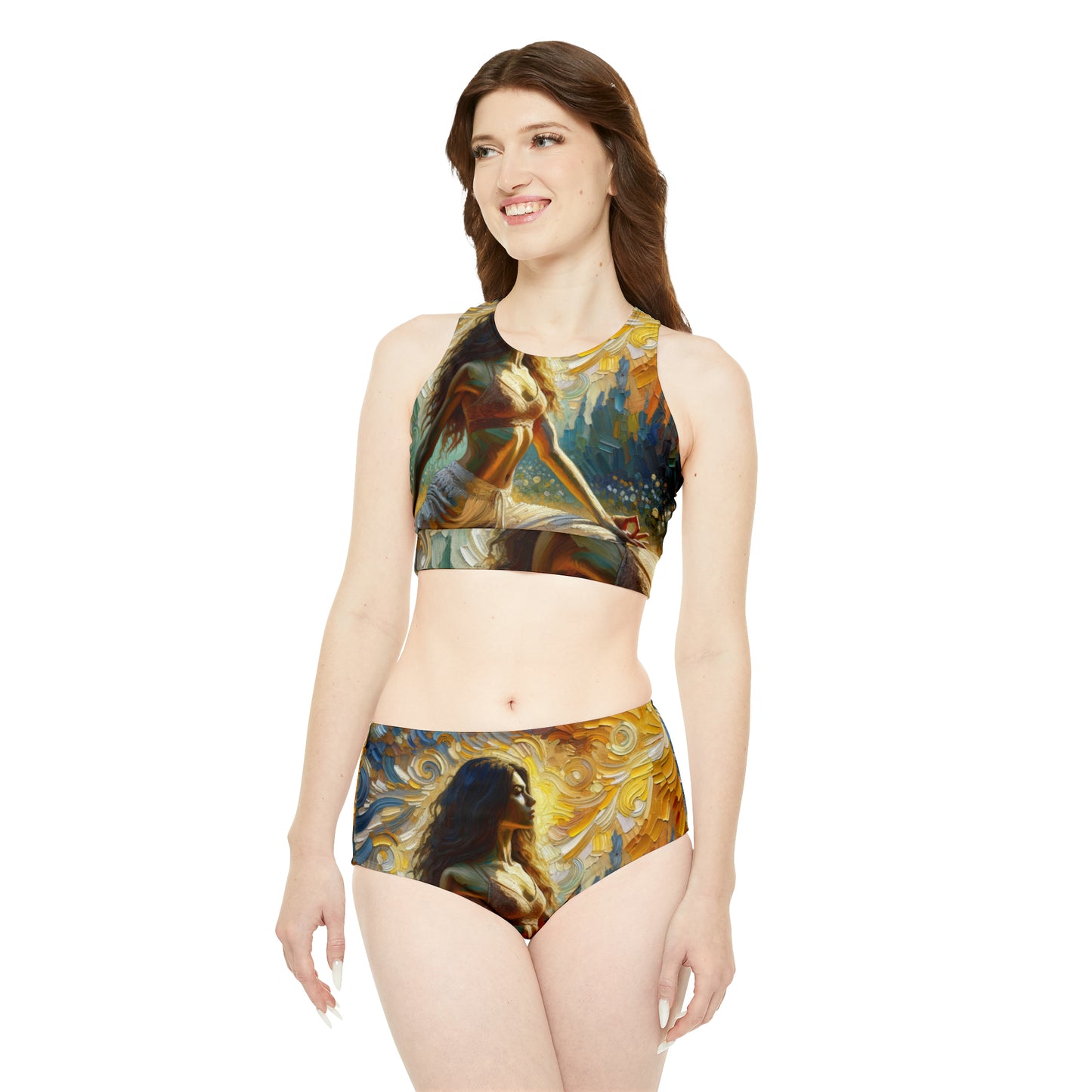 "Golden Warrior: A Tranquil Harmony" - Ensemble de bikini de yoga chaud