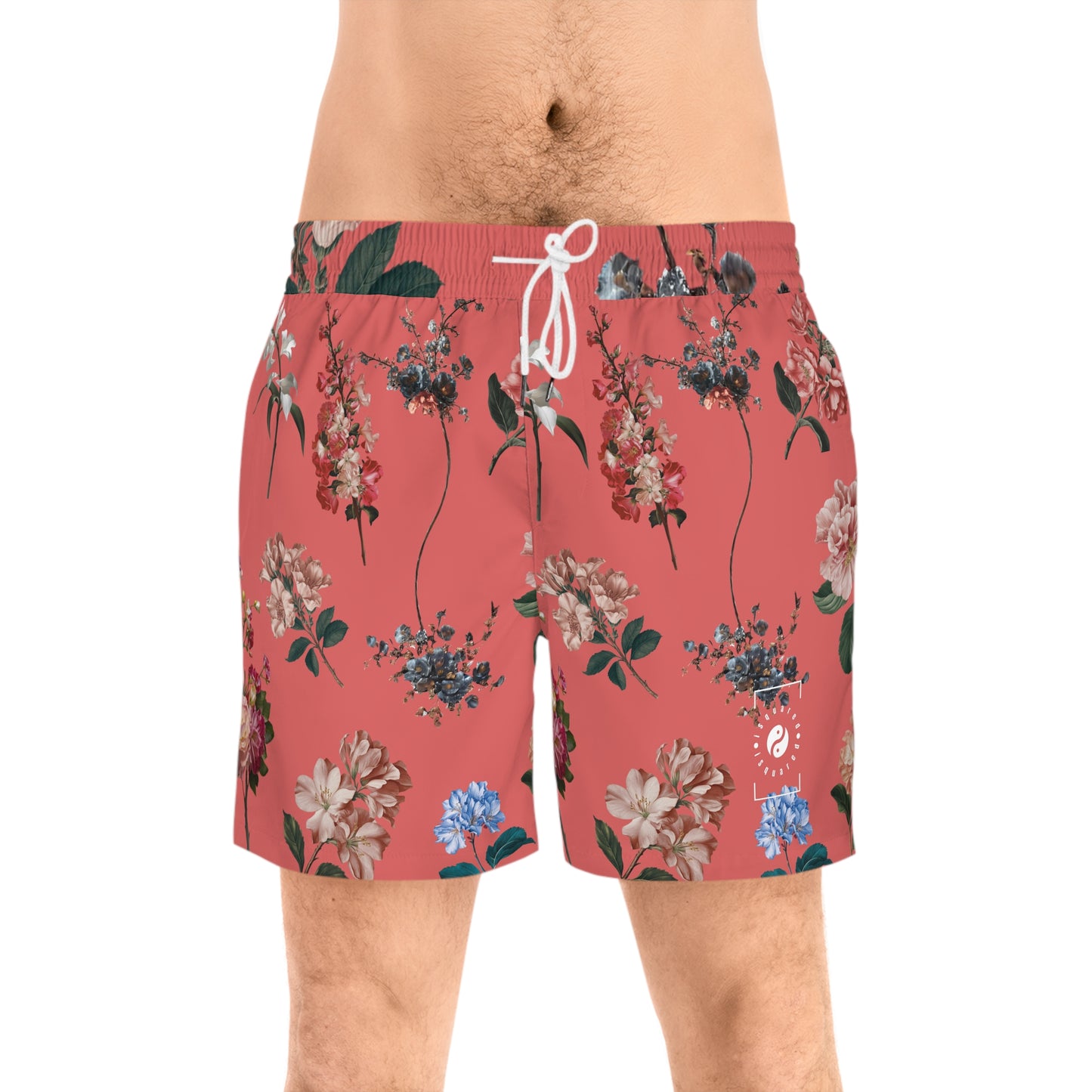 Botanicals on Coral - Swim Shorts (Mid-Length) for Men